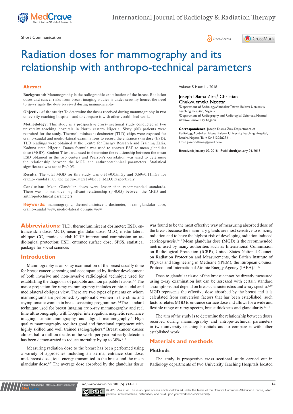 Radiation Doses for Mammography and Its Relationship with Anthropo-Technical Parameters