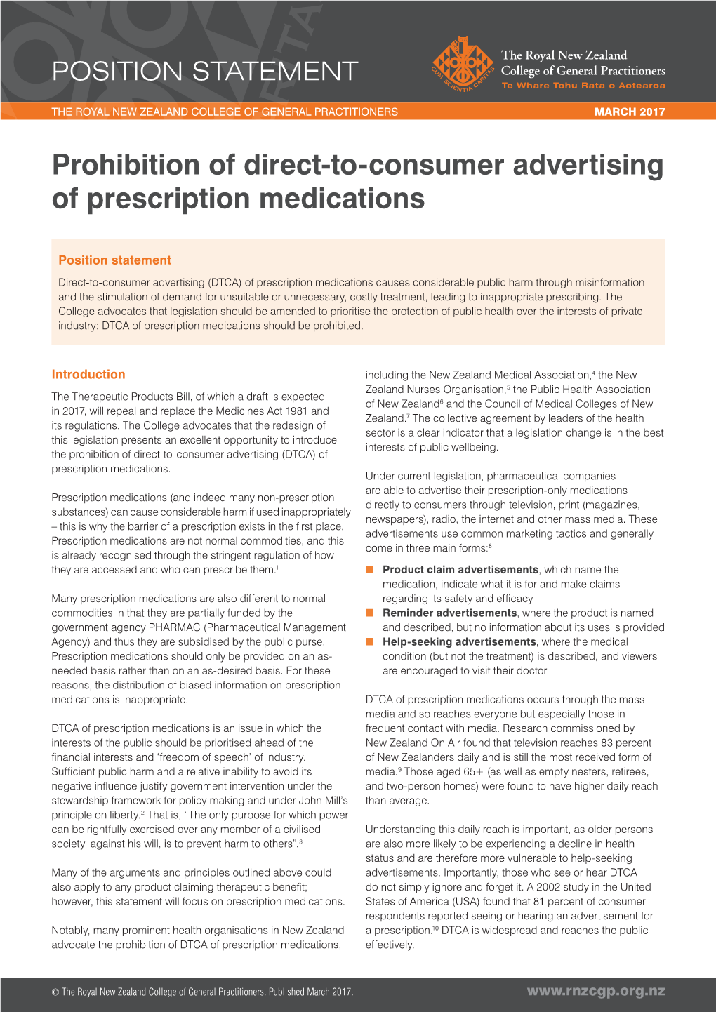 Prohibition of Direct-To-Consumer Advertising of Prescription Medications