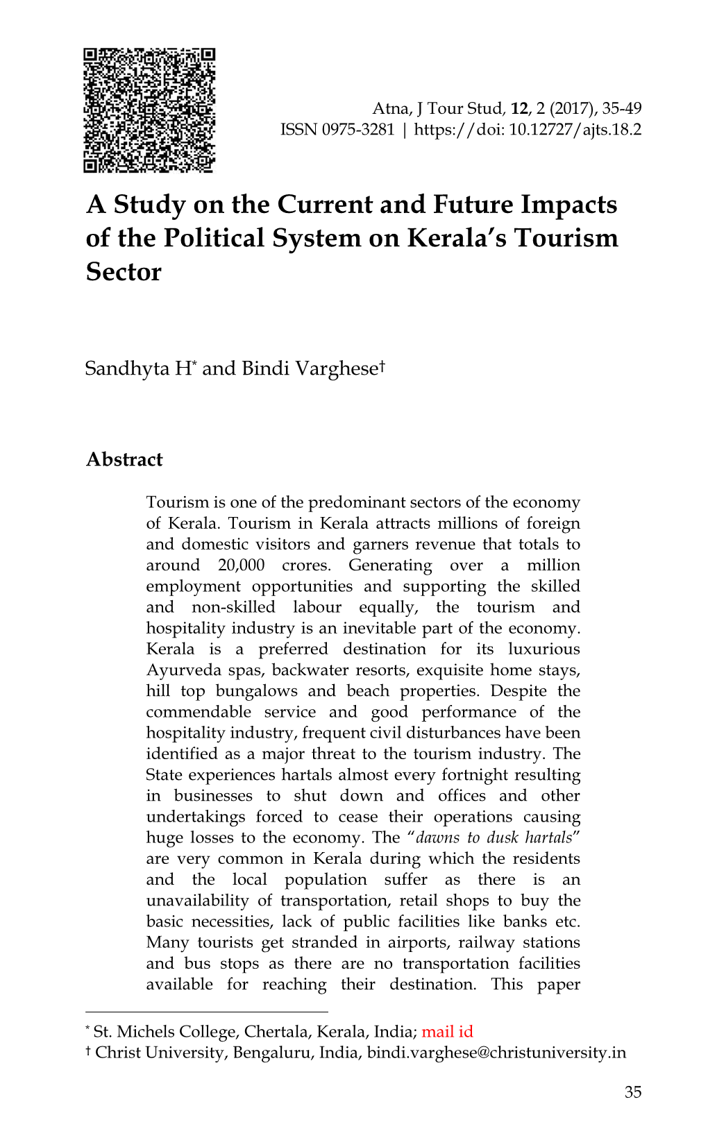 A Study on the Current and Future Impacts of the Political System on Kerala's Tourism Sector