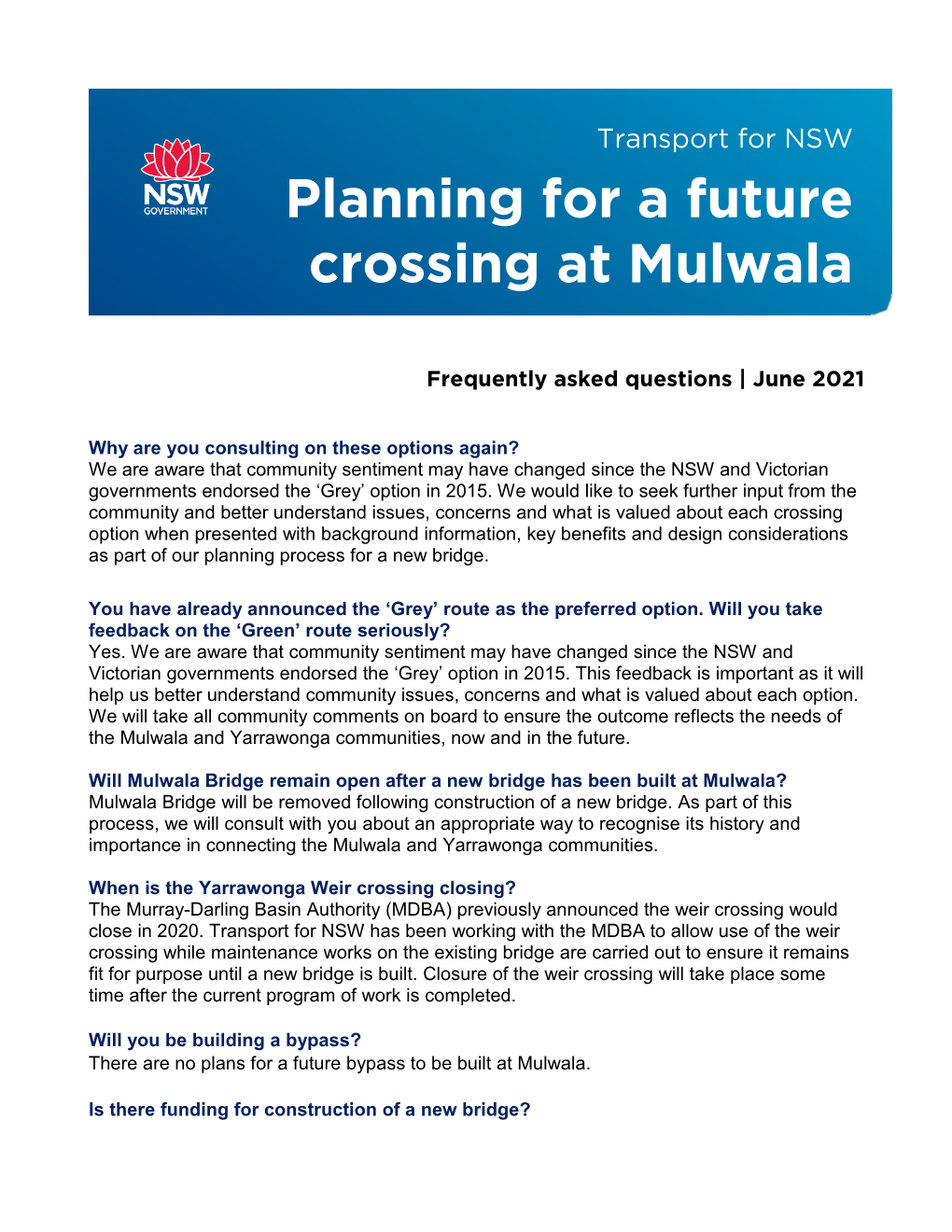 Planning for a Future Crossing at Mulwala