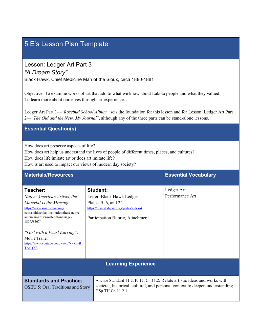 5 E's Lesson Plan Template