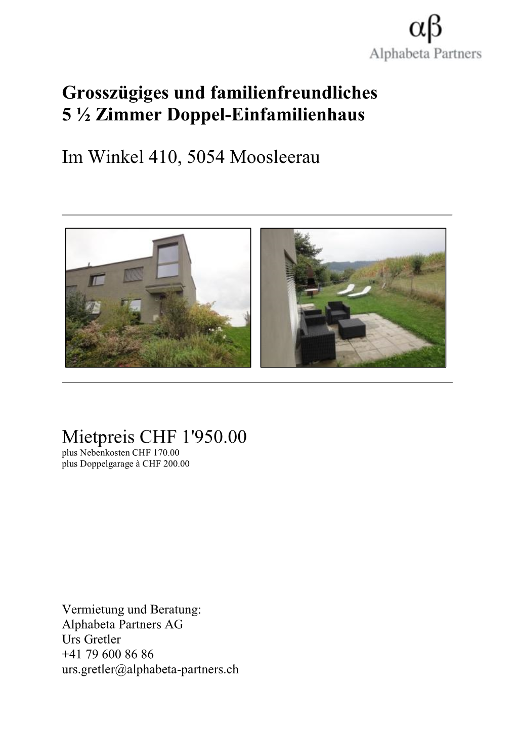 Grosszügiges Und Familienfreundliches 5 ½ Zimmer Doppel-Einfamilienhaus