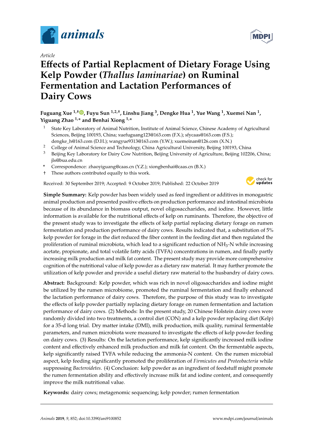 Effects of Partial Replacment of Dietary Forage Using Kelp Powder