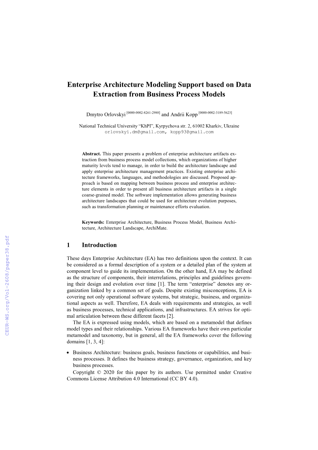 Enterprise Architecture Modeling Support Based on Data Extraction from Business Process Models