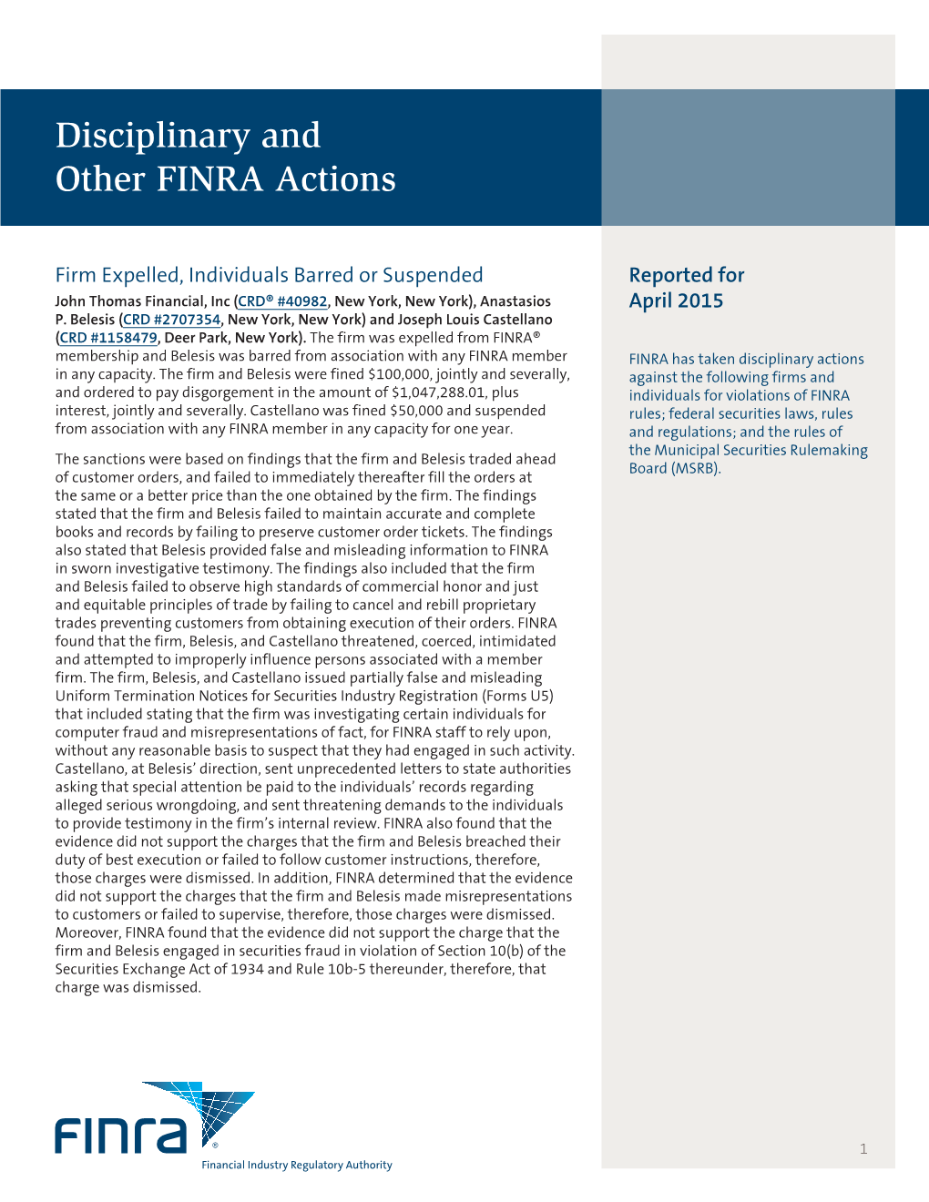 Disciplinary and Other FINRA Actions