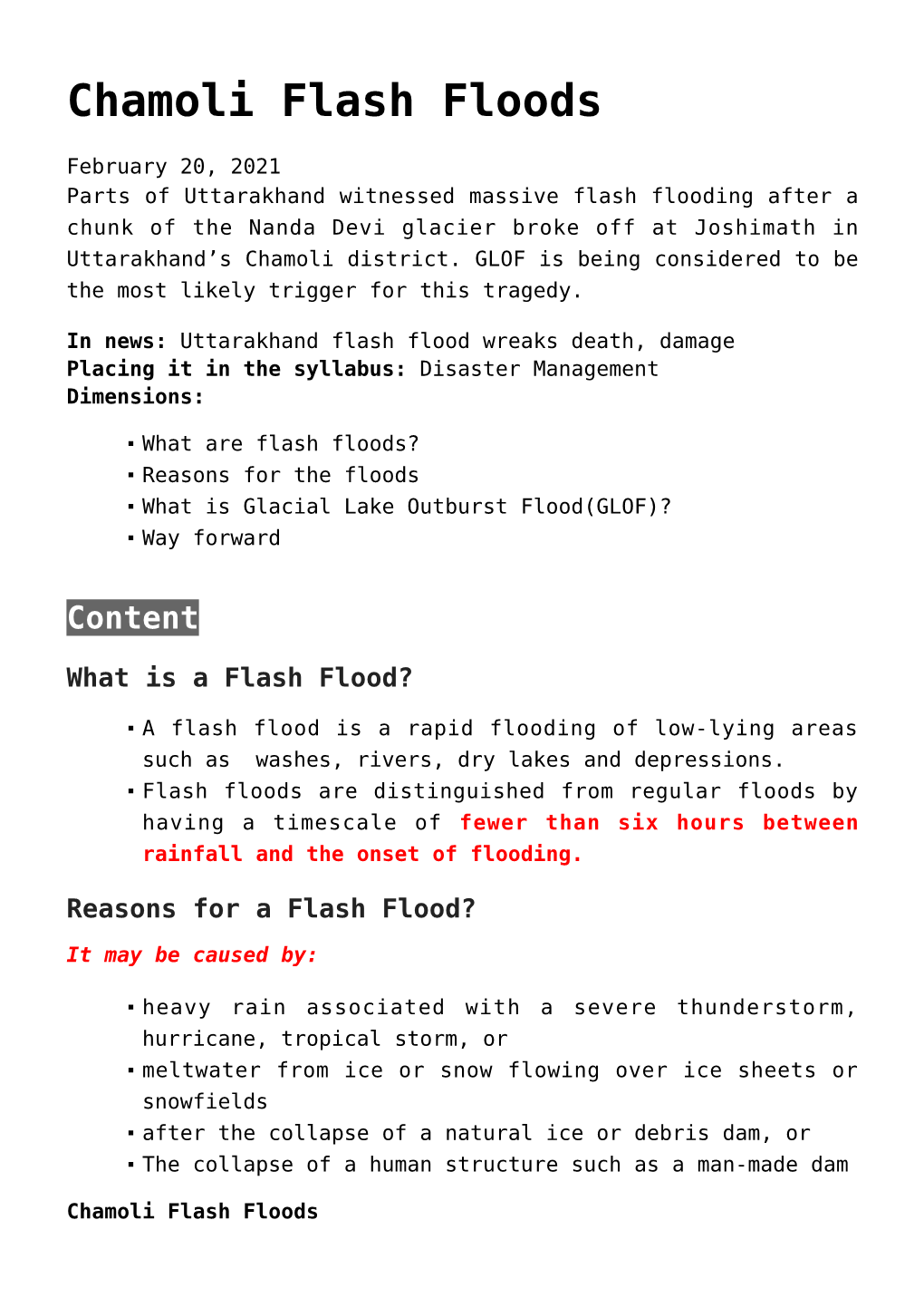 Chamoli Flash Floods