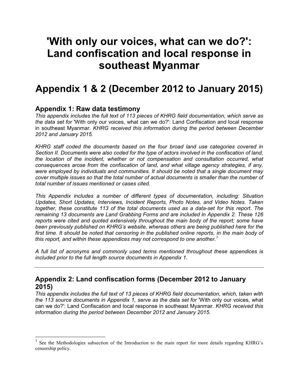 Land Confiscation and Local Response in Southeast Myanmar