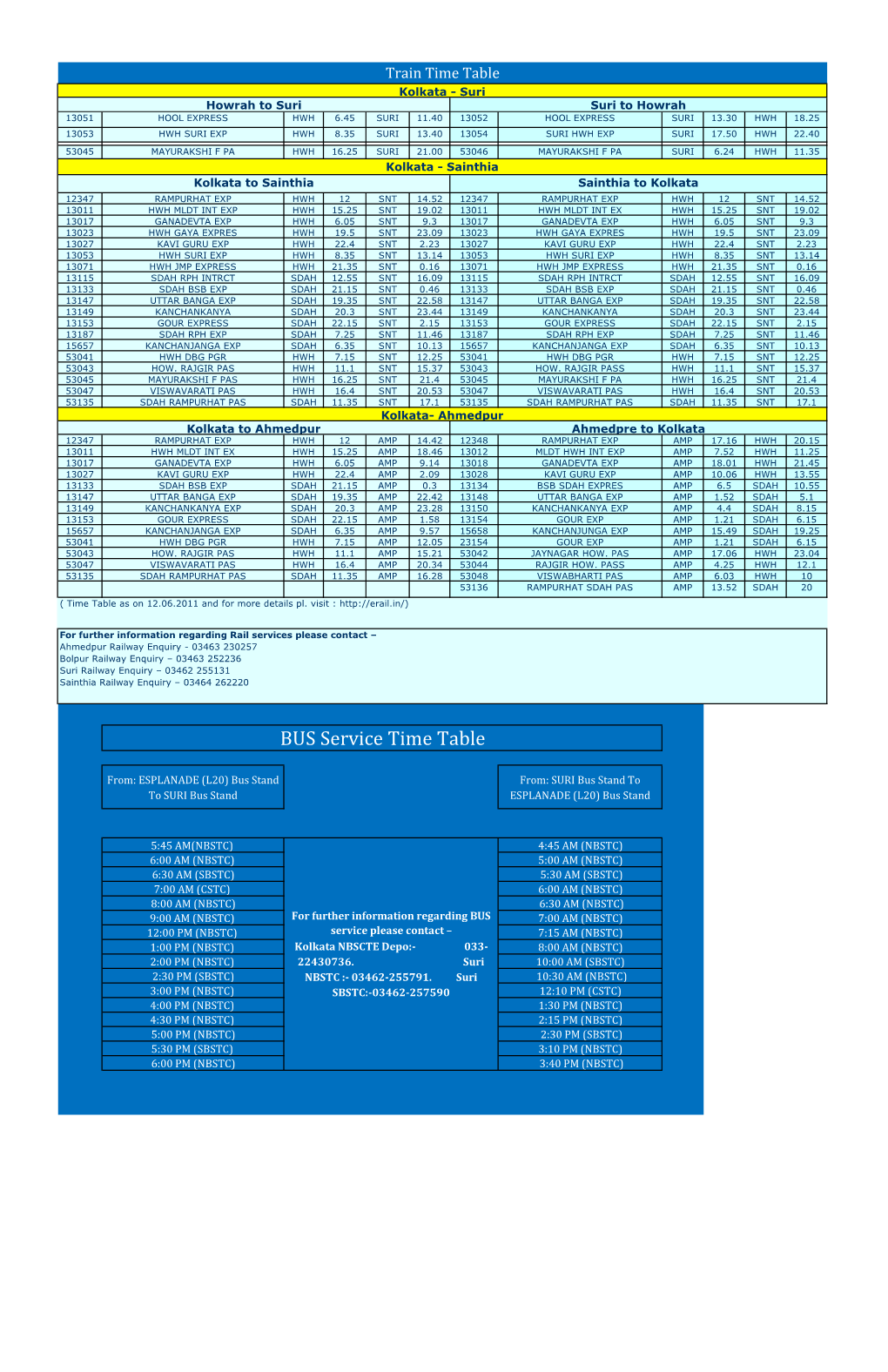 BUS Service Time Table