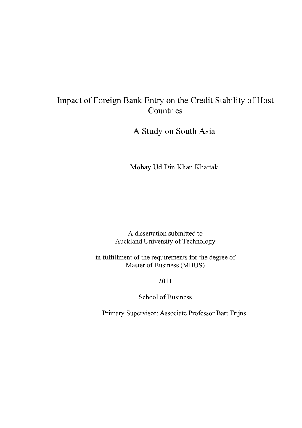 Impact of Foreign Bank Entry on the Credit Stability of Host Countries A