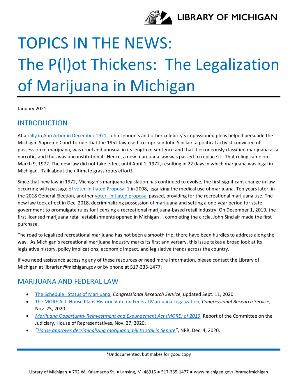 Timely Topics Legalization of Marijuana January 2021