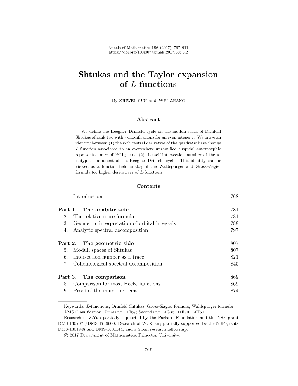 Shtukas and the Taylor Expansion of L-Functions