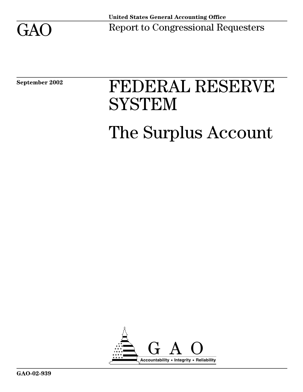 GAO-02-939 Federal Reserve System: the Surplus Account