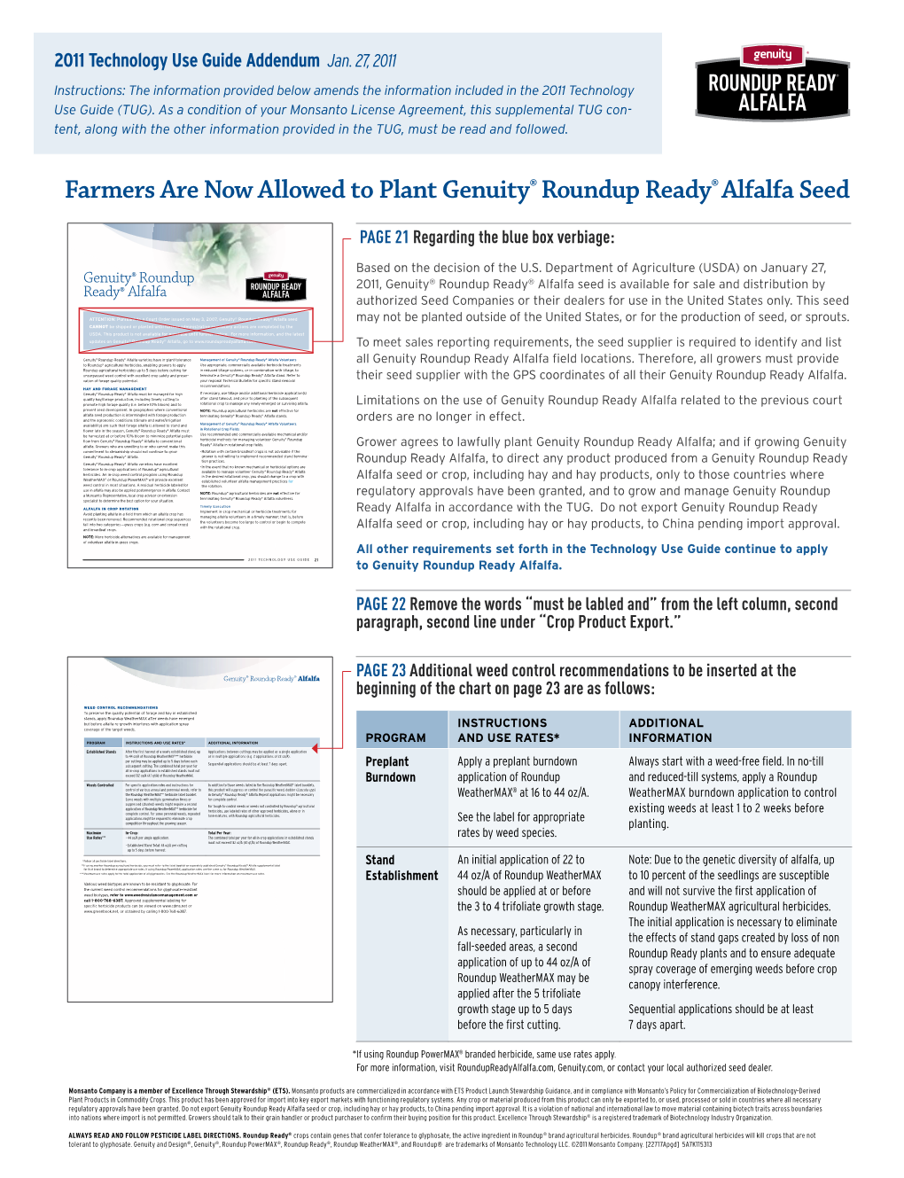 Farmers Are Now Allowed to Plant Genuity® Roundup Ready®Alfalfa Seed