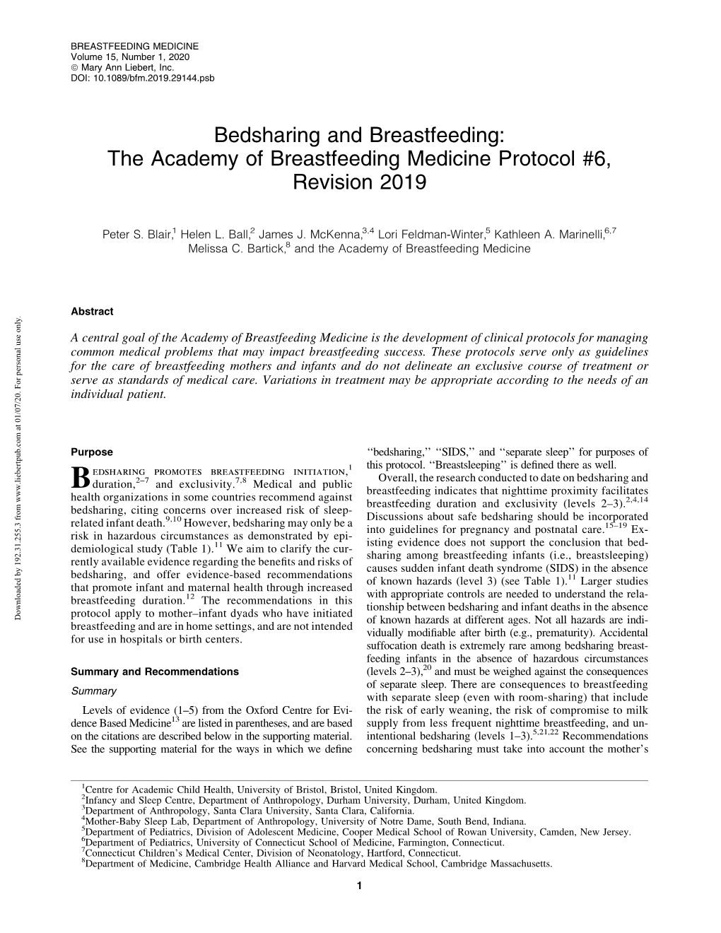 The Academy of Breastfeeding Medicine Protocol #6, Revision 2019