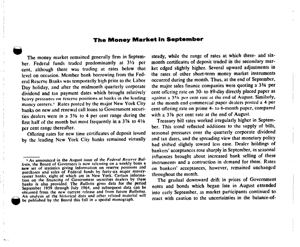 The Money Market in September 1964