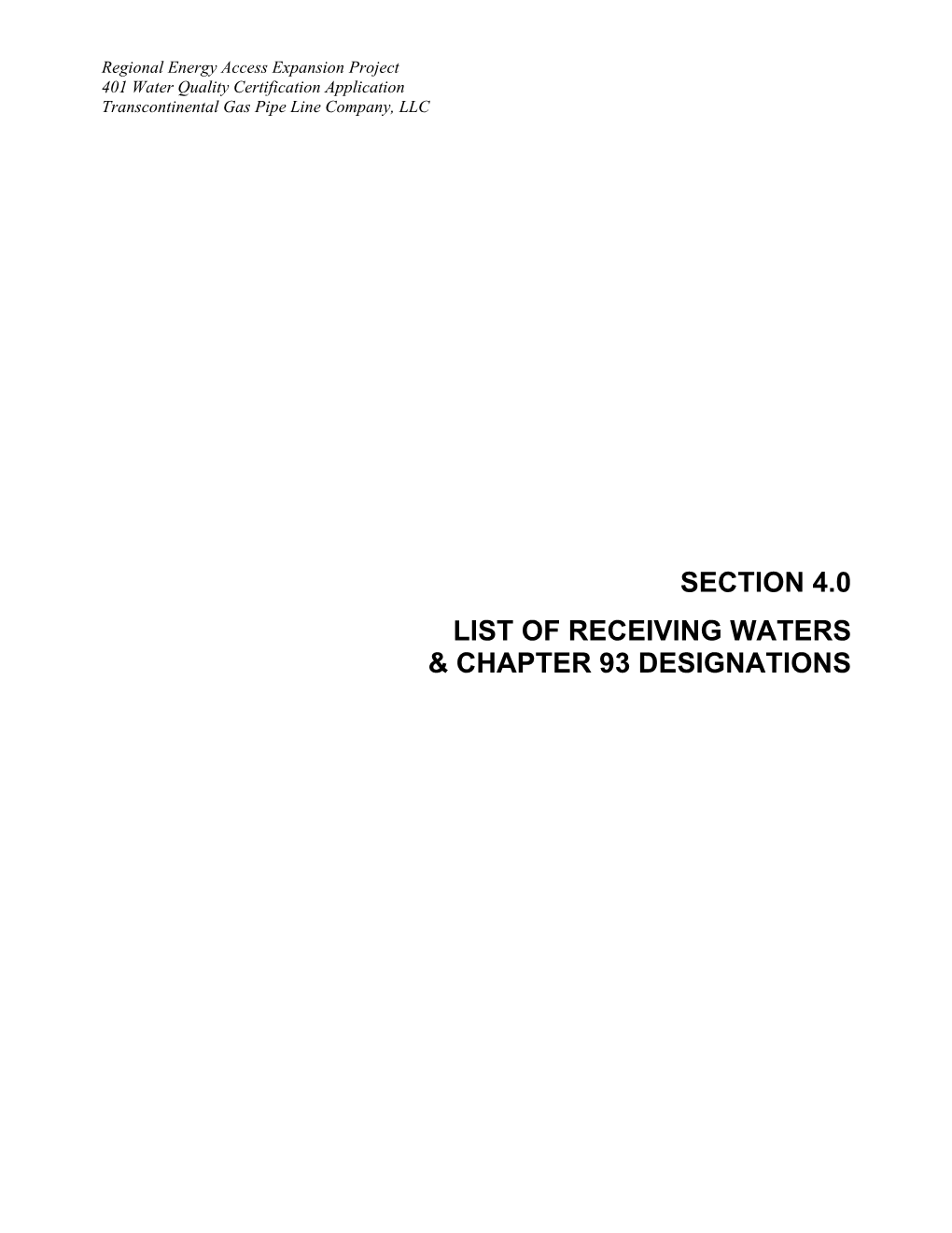 Section 4.0 List of Receiving Waters & Chapter 93 Designations