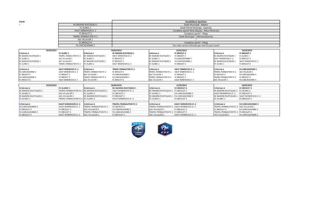 Poule I ASC VILLALIER 1 / FC BRIOLET 4 Complexe Sportif