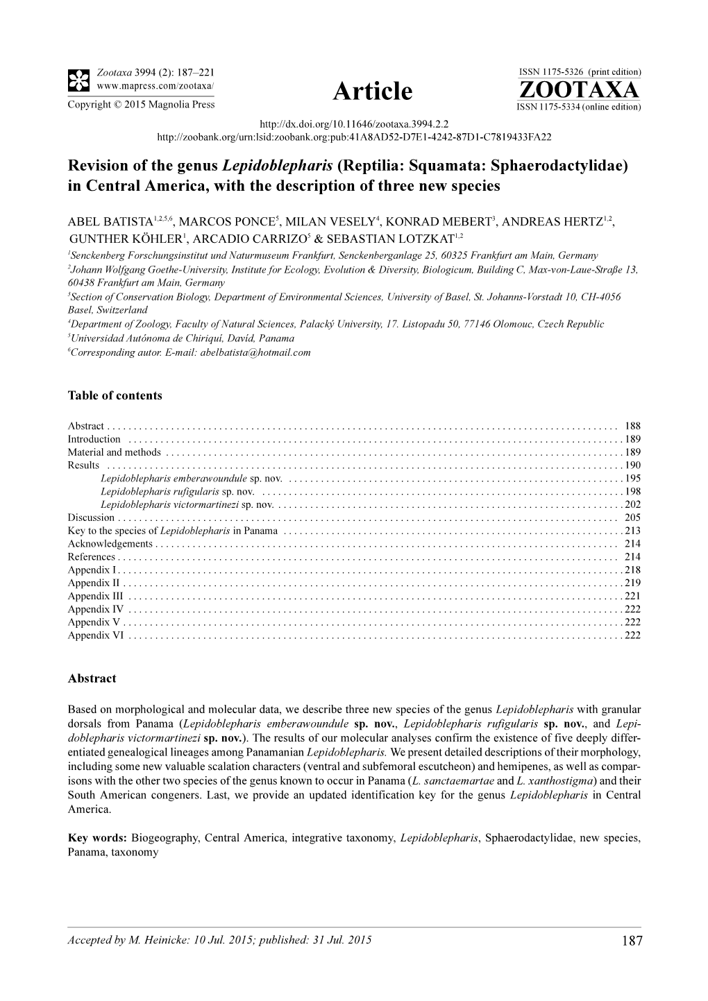 Revision of the Genus Lepidoblepharis (Reptilia: Squamata: Sphaerodactylidae) in Central America, with the Description of Three New Species