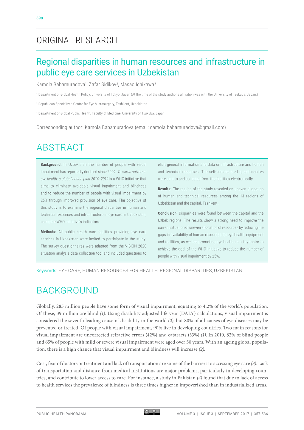 BACKGROUND ORIGINAL RESEARCH Regional Disparities In