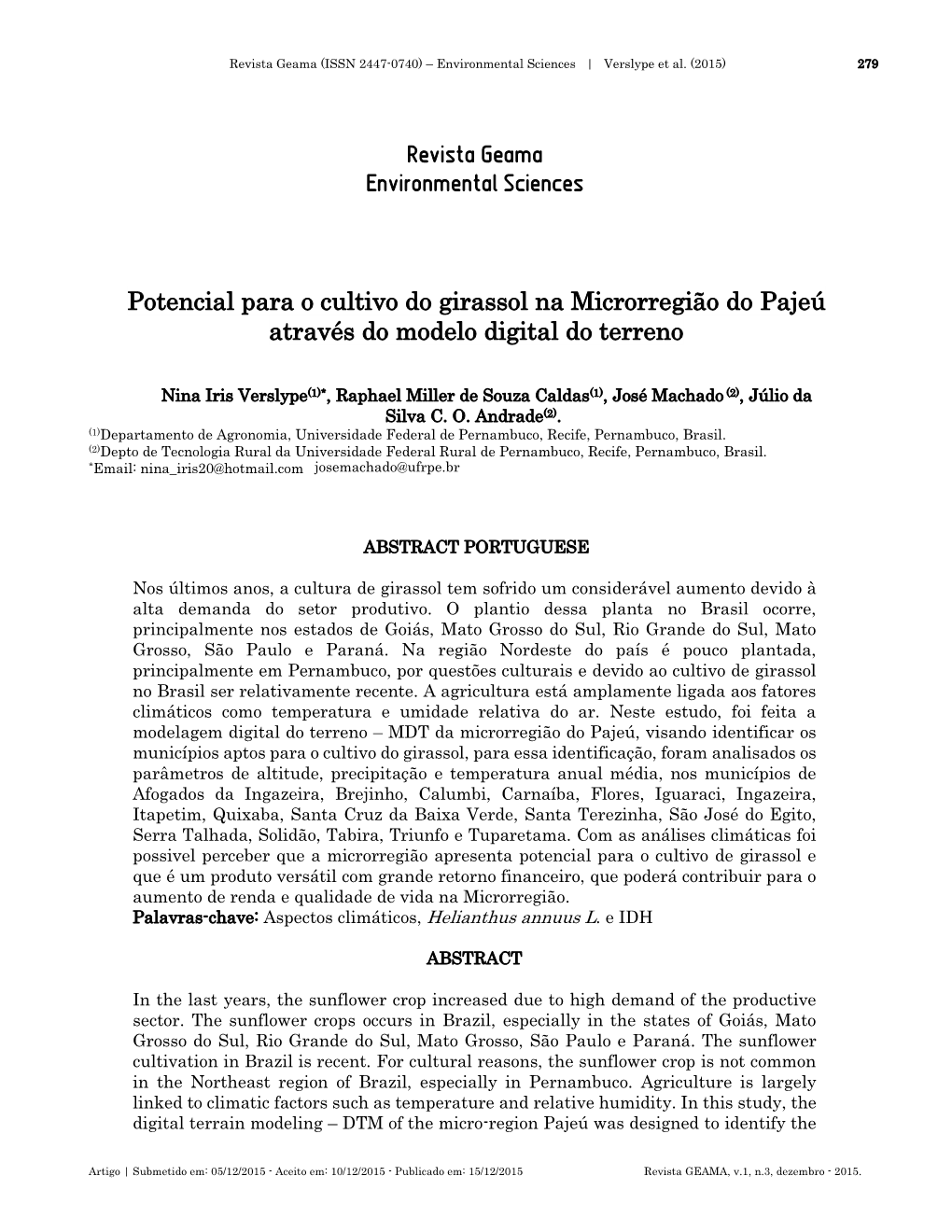 Revista Geama Environmental Sciences Potencial Para O Cultivo