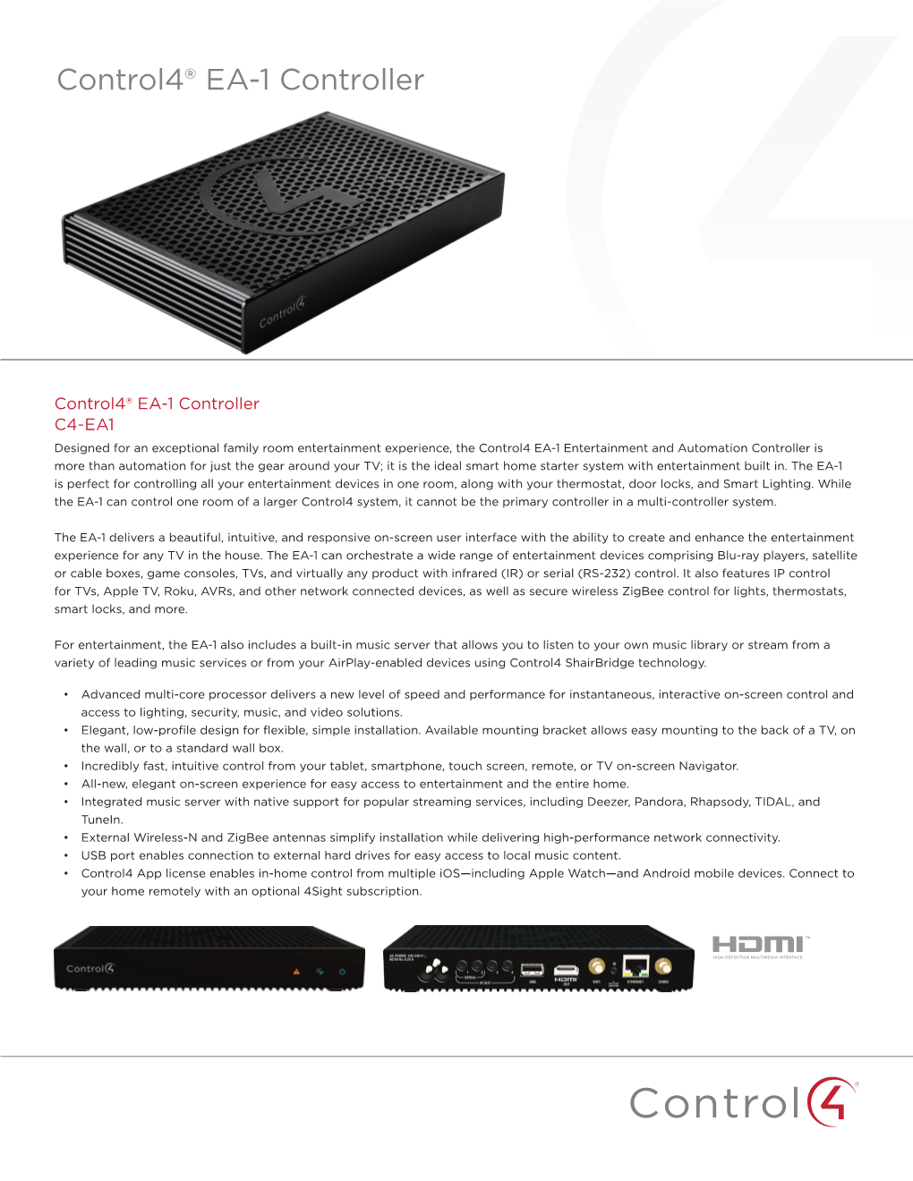 Control4 EA-1 Data Sheet