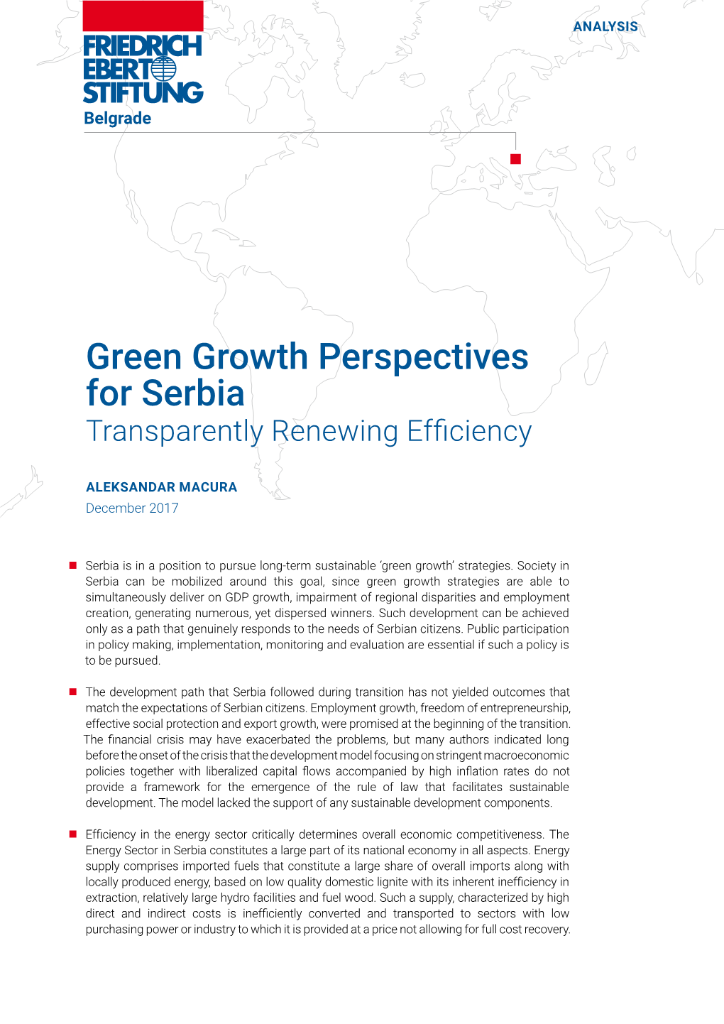 Green Growth Perspectives for Serbia Transparently Renewing Efficiency
