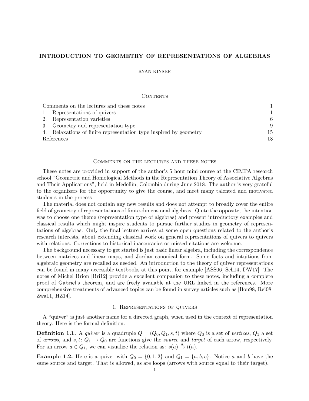 Introduction to Geometry of Representations of Algebras