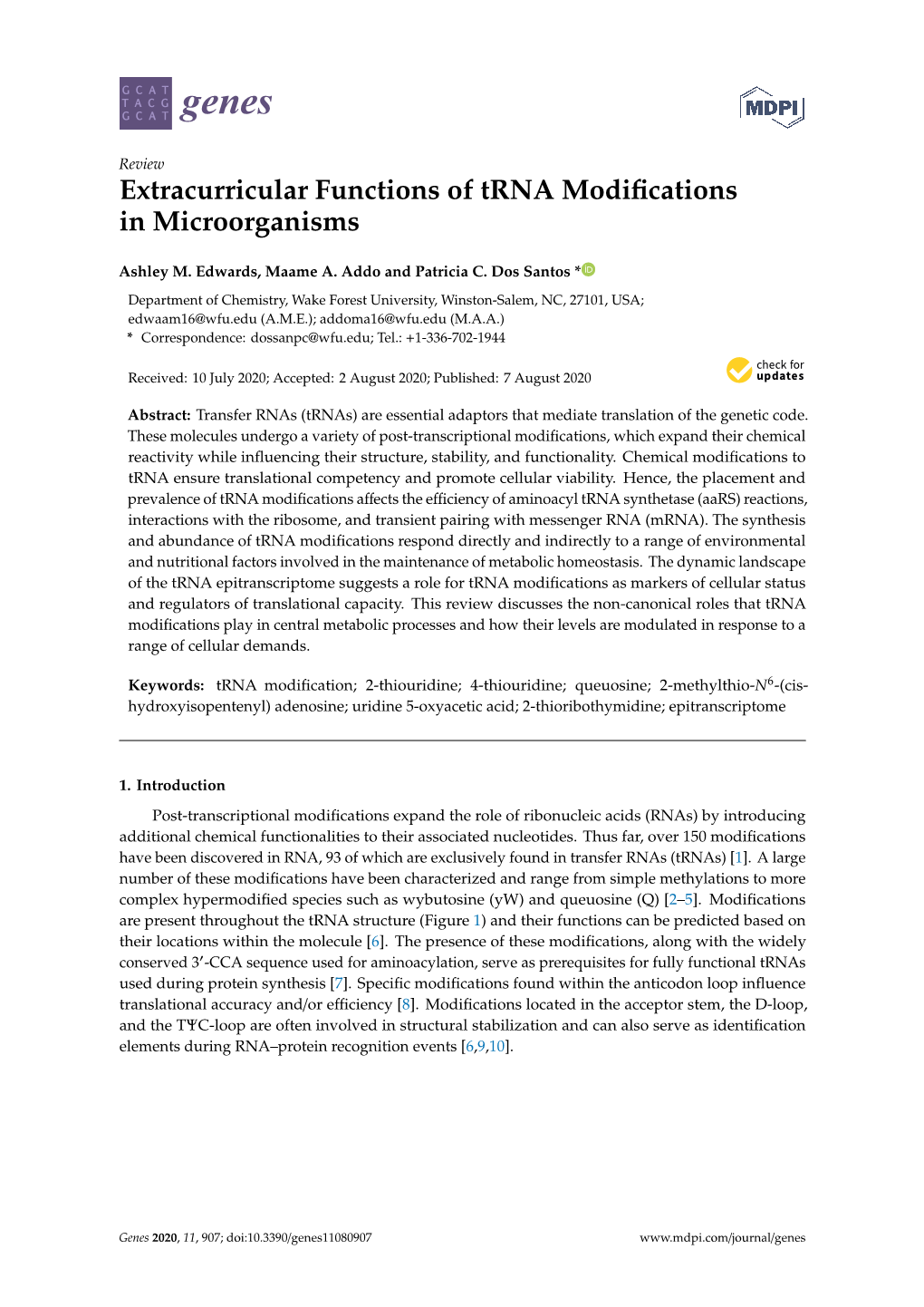 Extracurricular Functions of Trna Modifications in Microorganisms