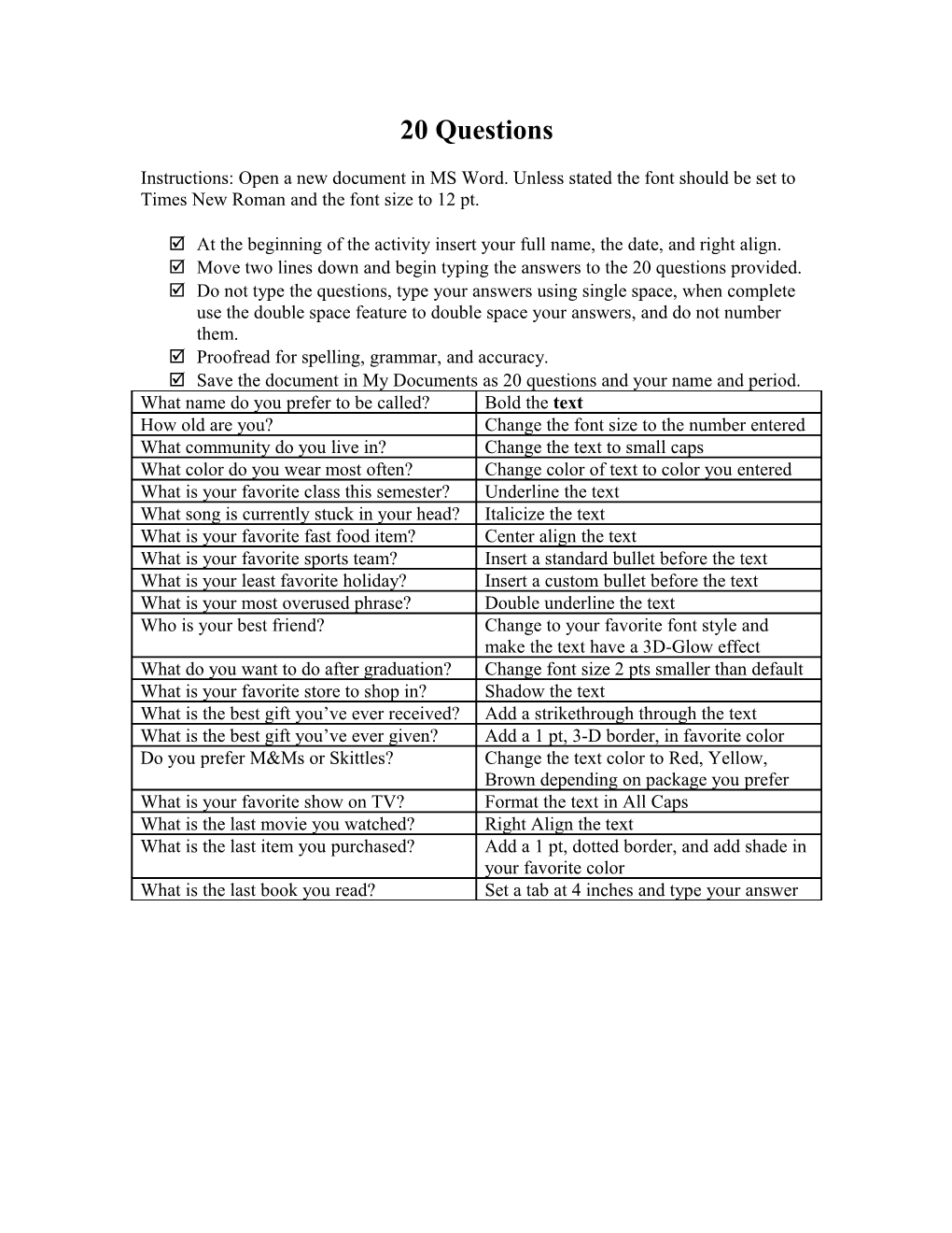 R at the Beginning of the Activity Insert Your Full Name, the Date, and Right Align