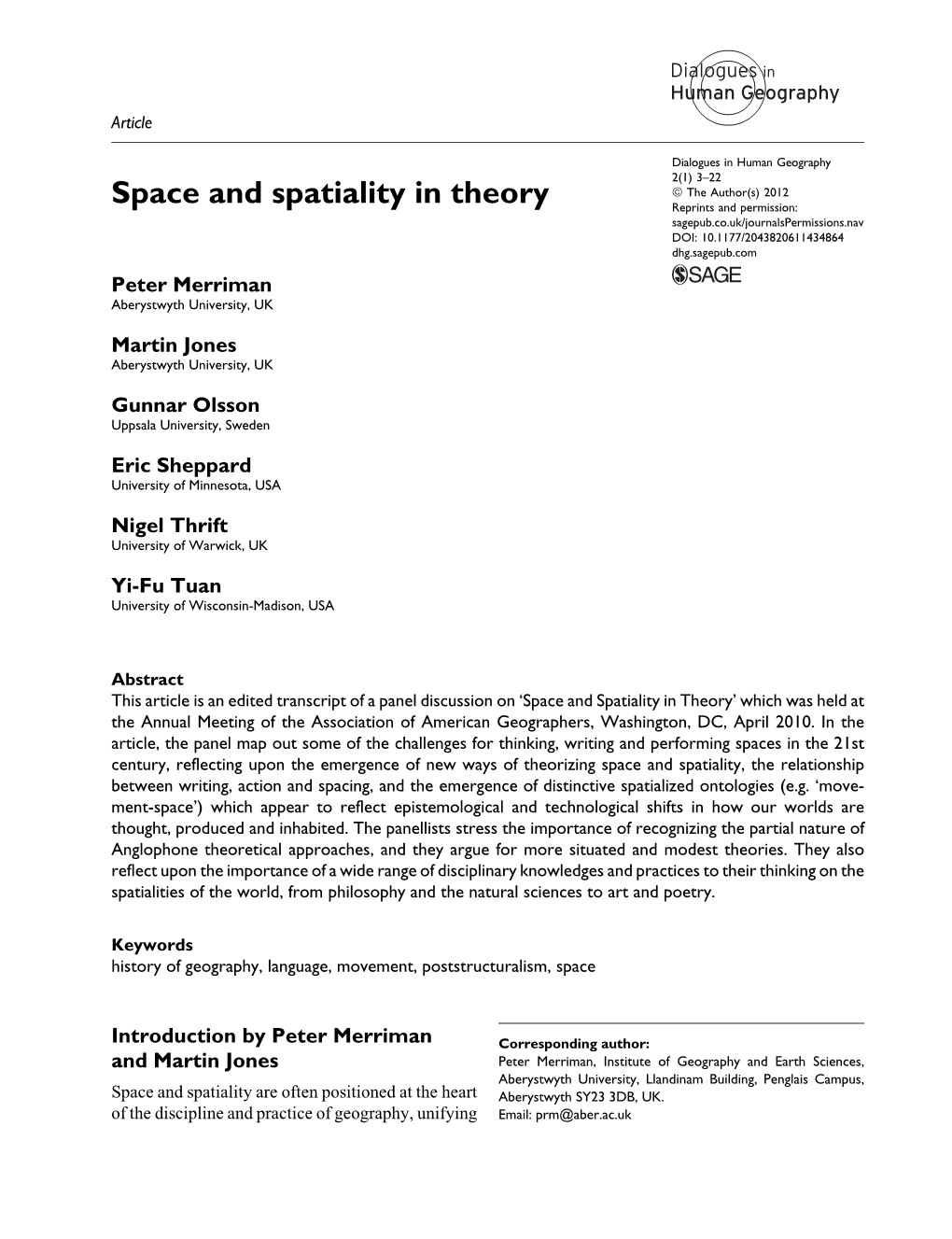 Space and Spatiality in Theory