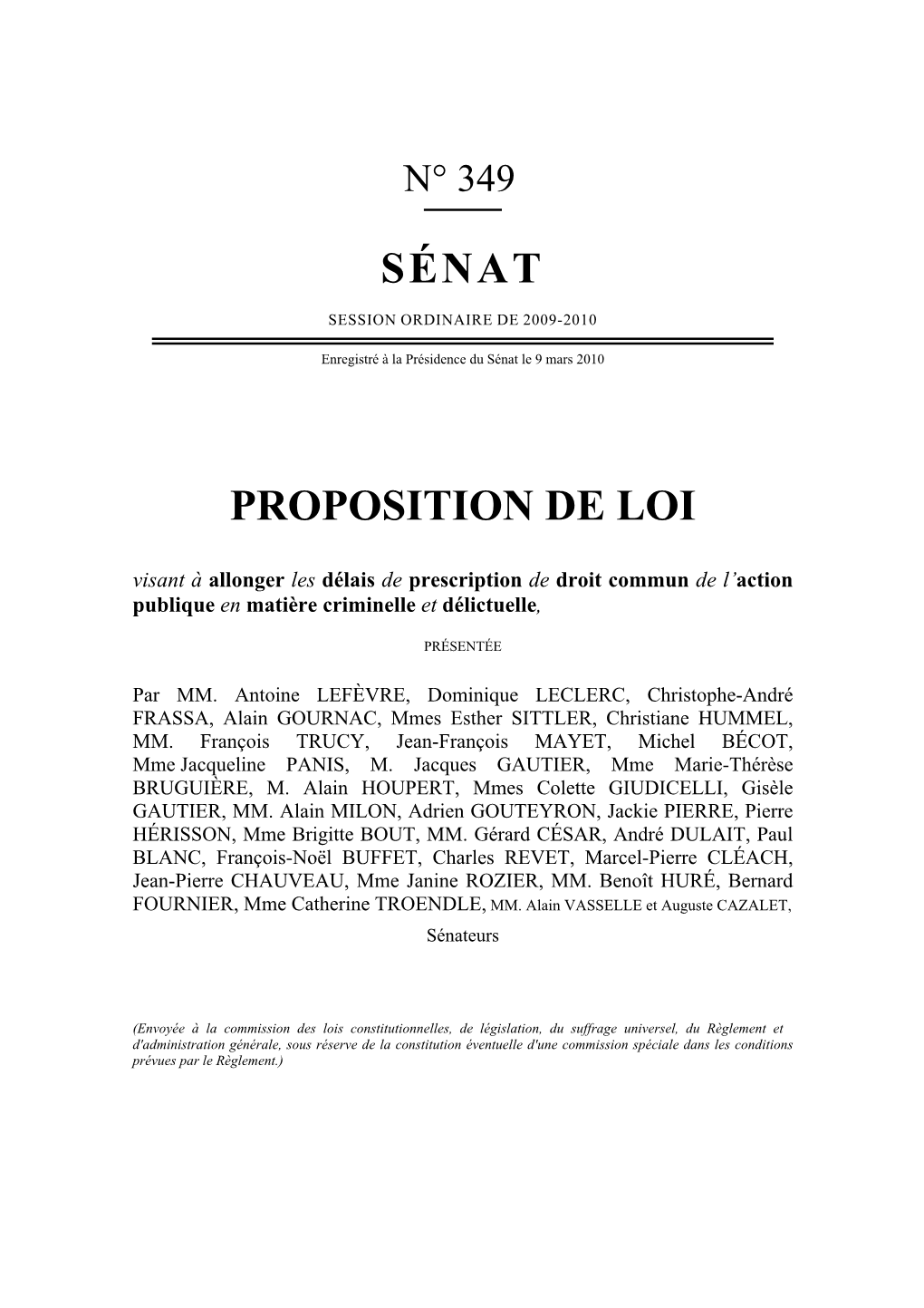 Sénat Proposition De