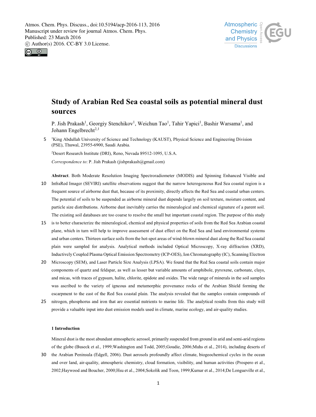Study of Arabian Red Sea Coastal Soils As Potential Mineral Dust Sources P