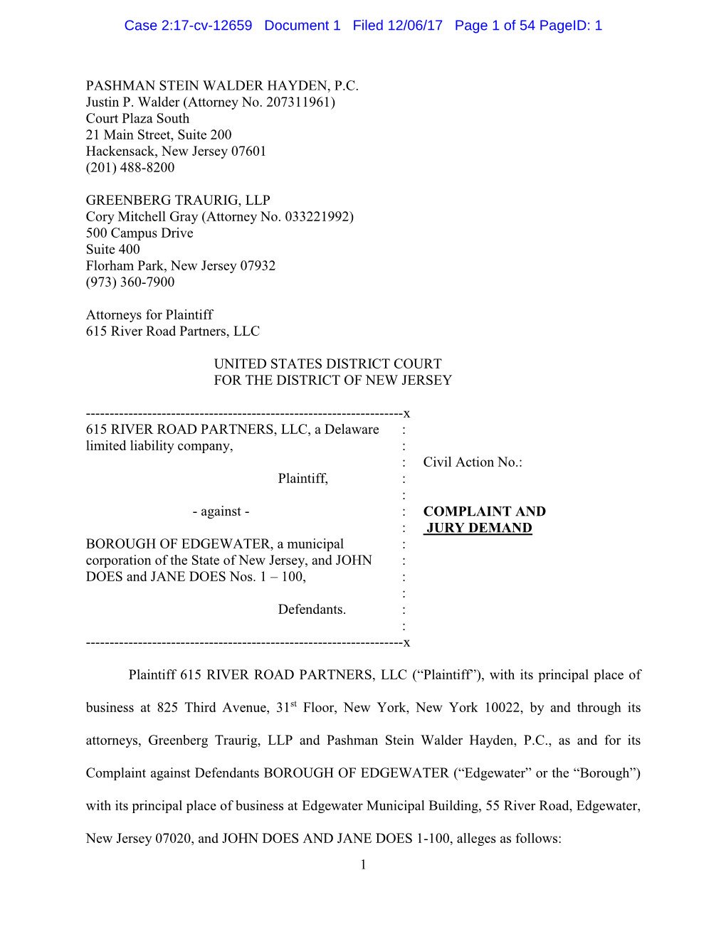 Case 2:17-Cv-12659 Document 1 Filed 12/06/17 Page 1 of 54 Pageid: 1