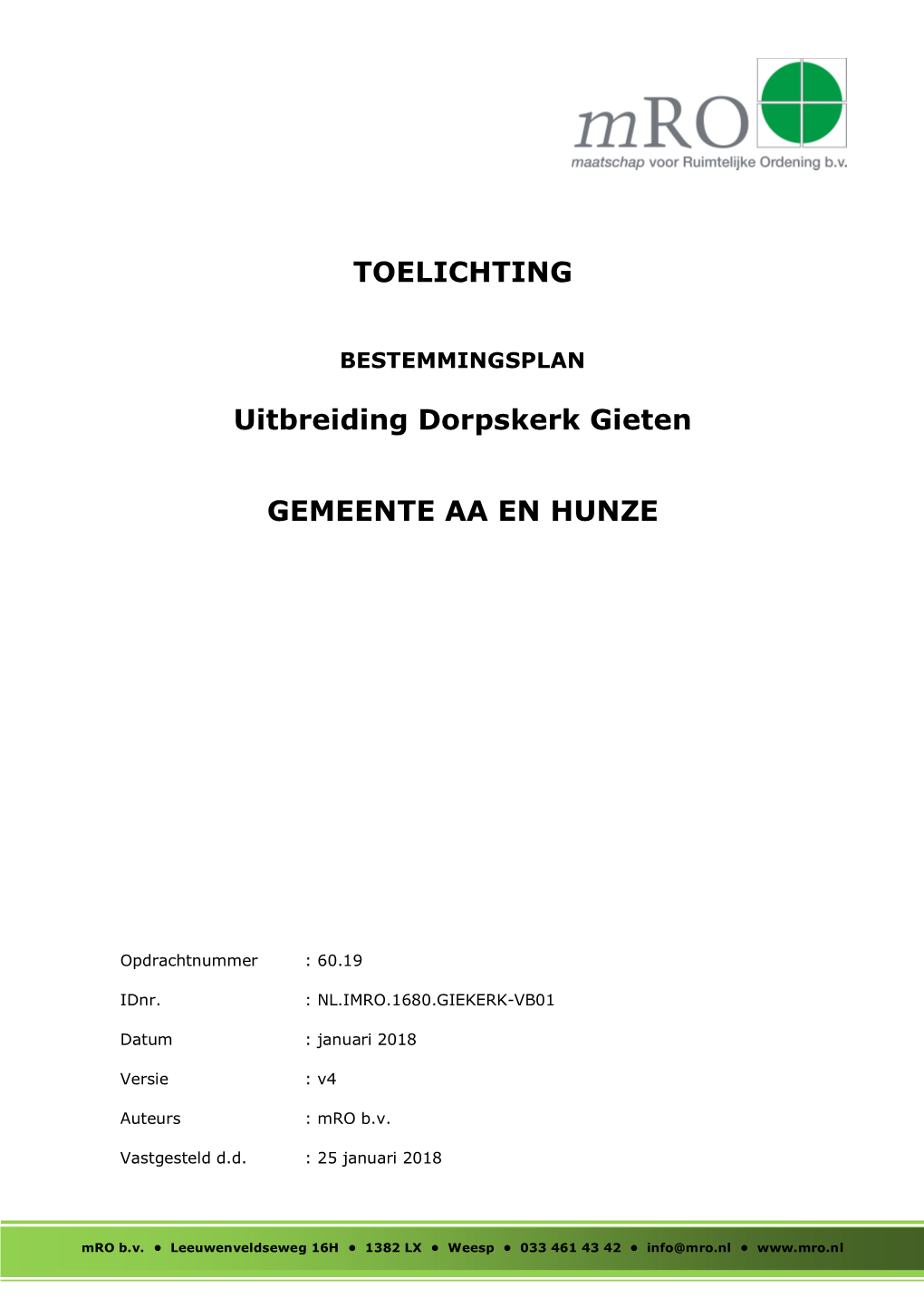 Bestemmingsplan Uitbreiding Dorpskerk Gieten Vastgesteld D.D