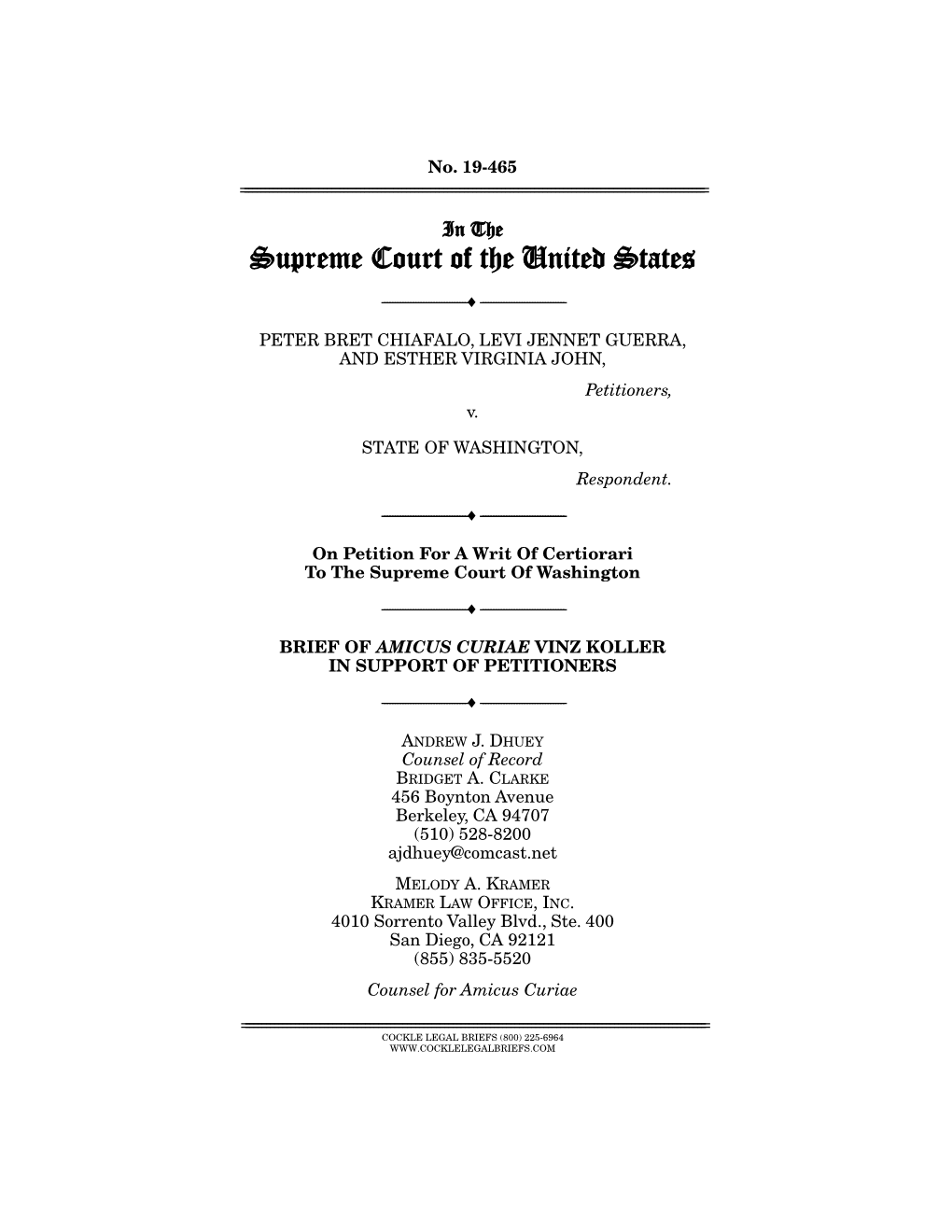 Brief Amicus Curiae of Vinz Koller Filed