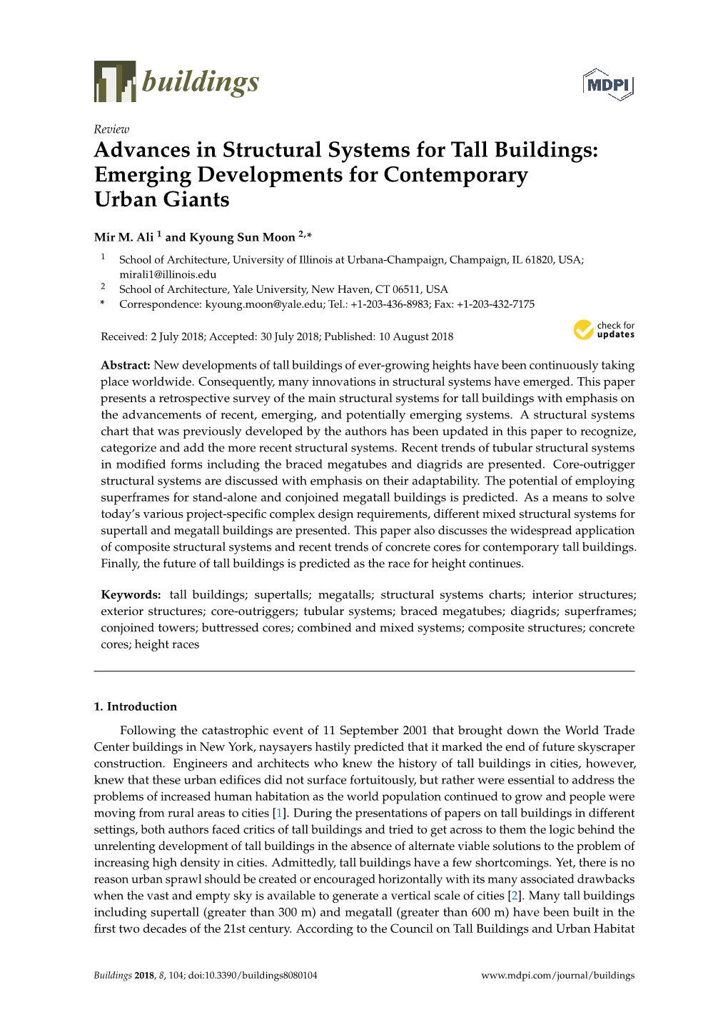 Advances in Structural Systems for Tall Buildings: Emerging Developments for Contemporary Urban Giants