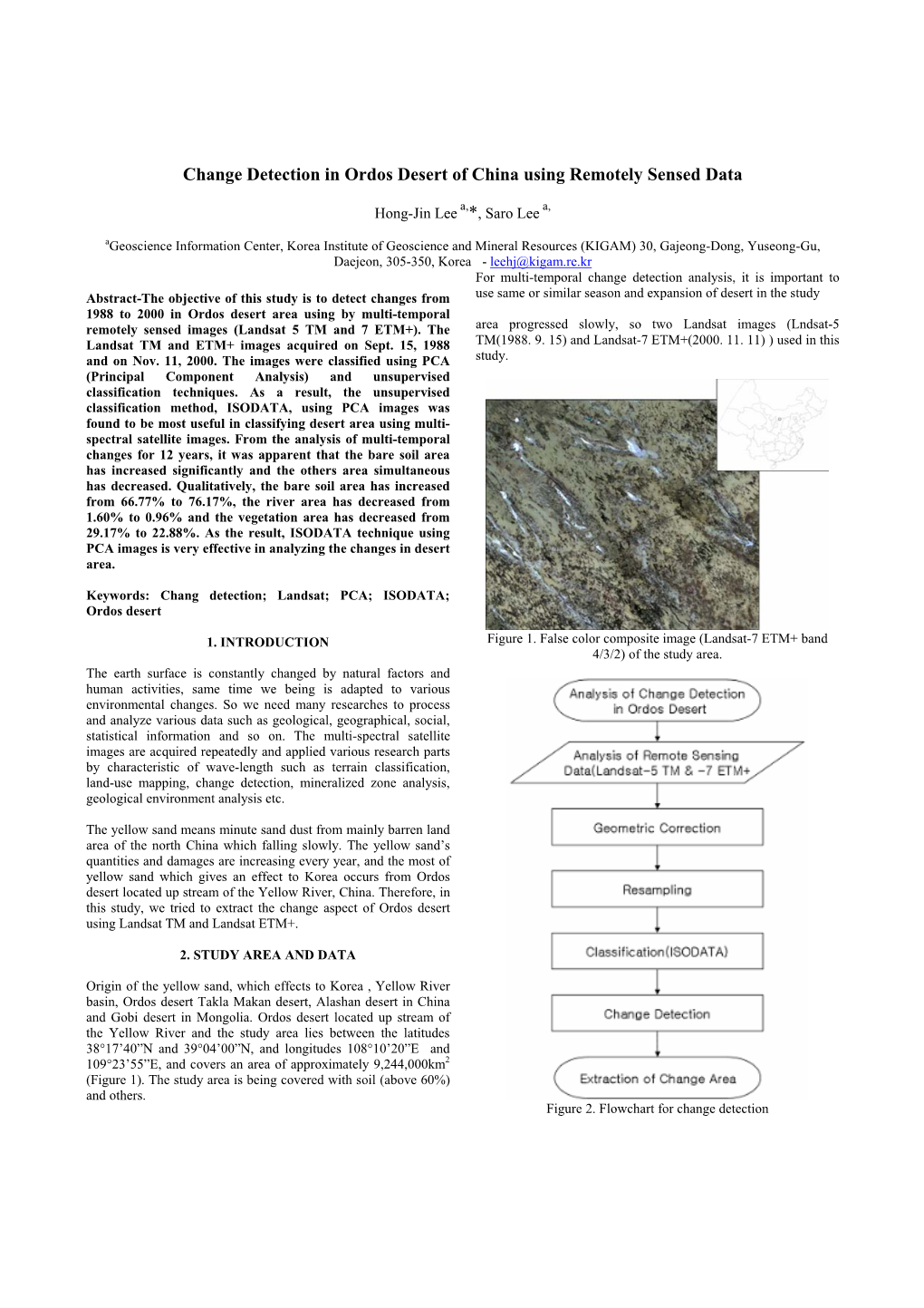 Change Detection in Ordos Desert of China Using Remotely Sensed Data