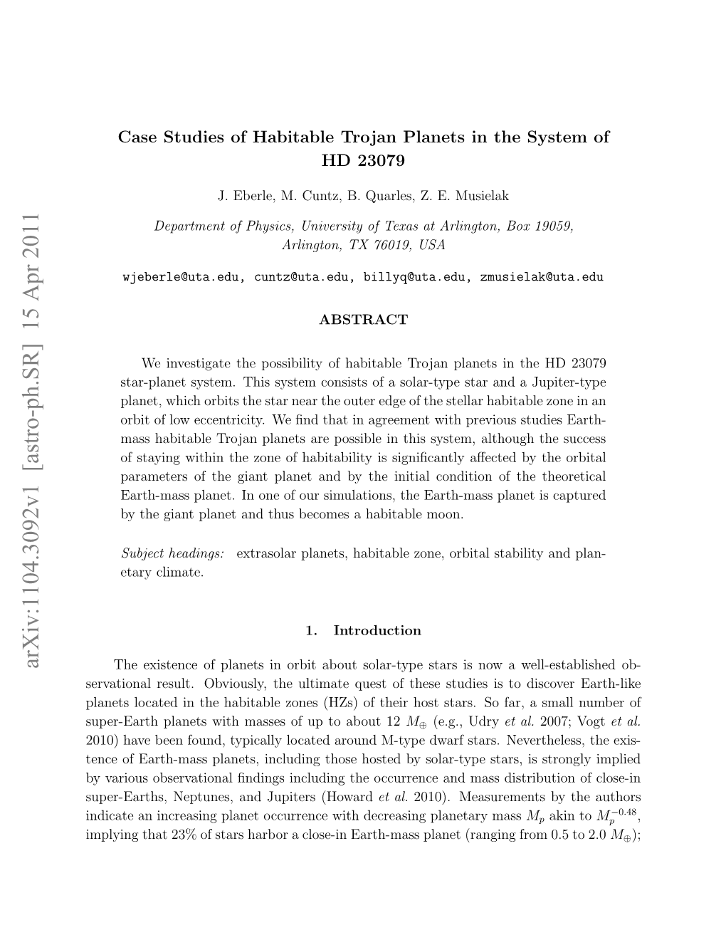 Case Studies of Habitable Trojan Planets in the System of HD 23079