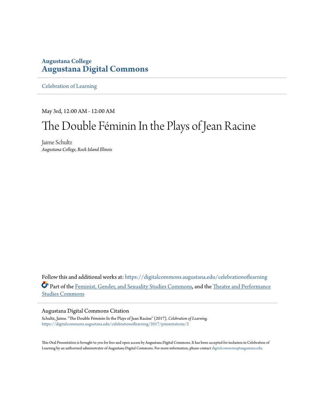 The Double FÃ©Minin in the Plays of Jean Racine