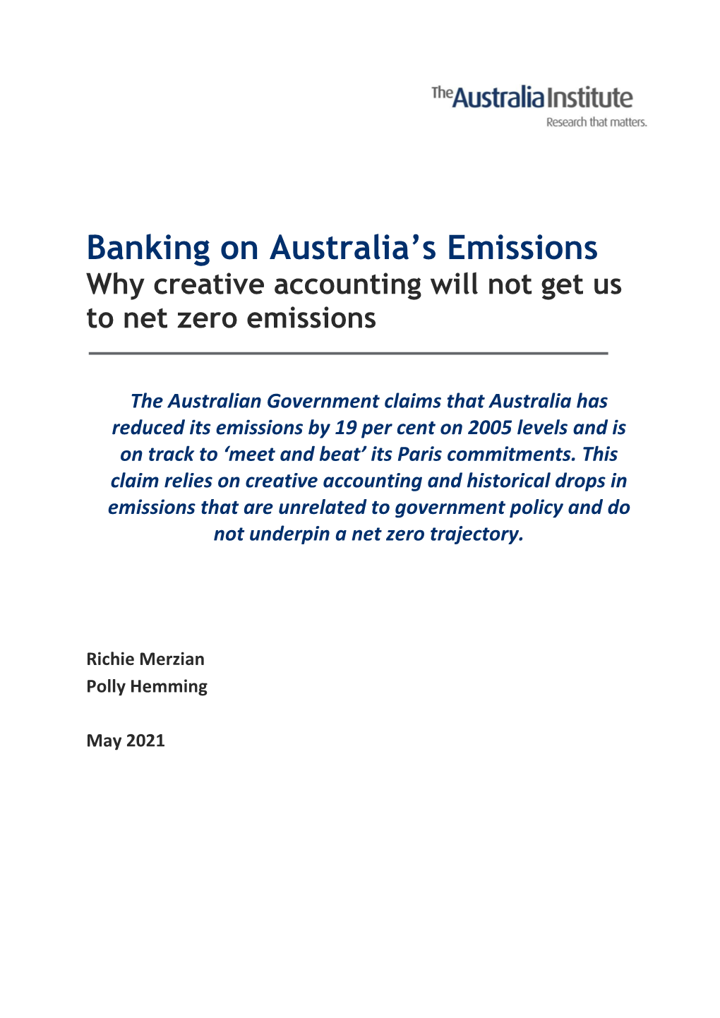 Banking on Australia's Emissions