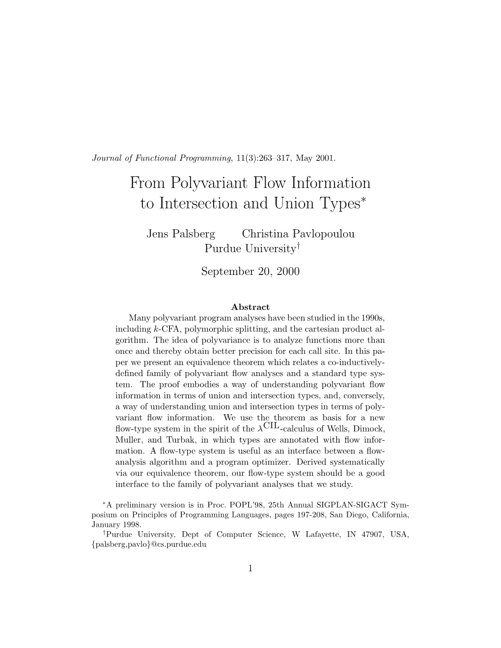 From Polyvariant Flow Information to Intersection and Union Types∗