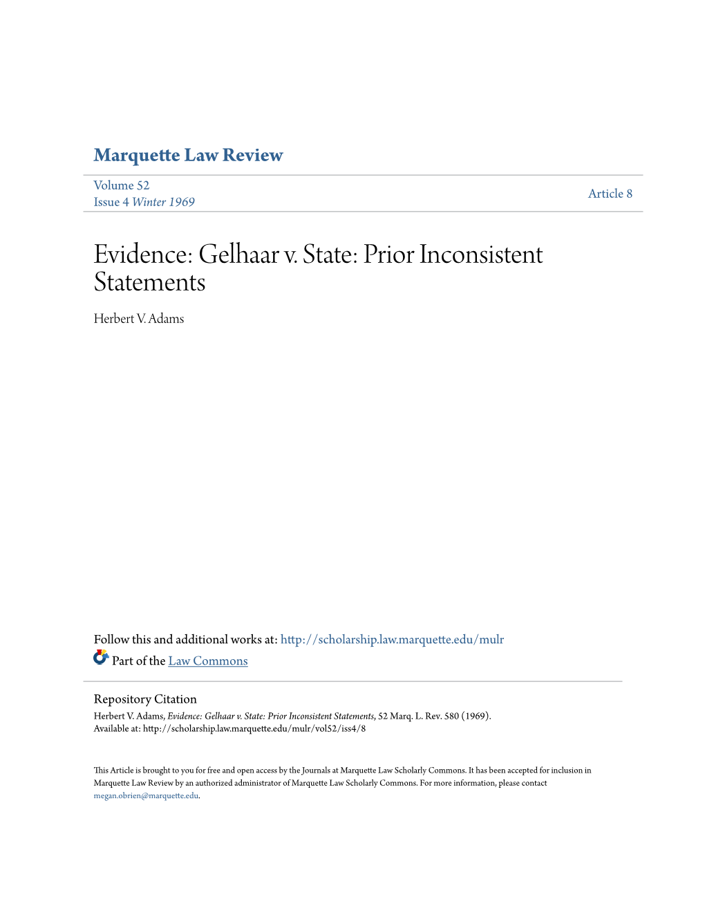 Evidence: Gelhaar V. State: Prior Inconsistent Statements Herbert V