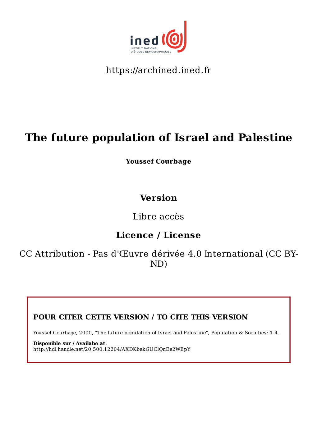 The Future Population of Israel and Palestine