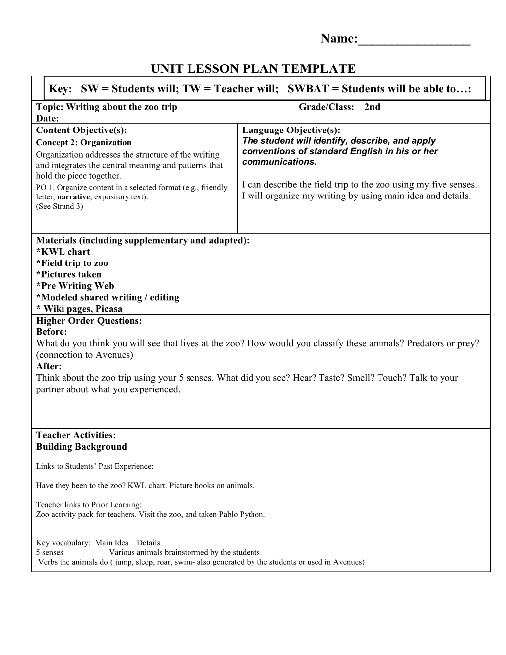 SIOP Lesson Plan Template s1