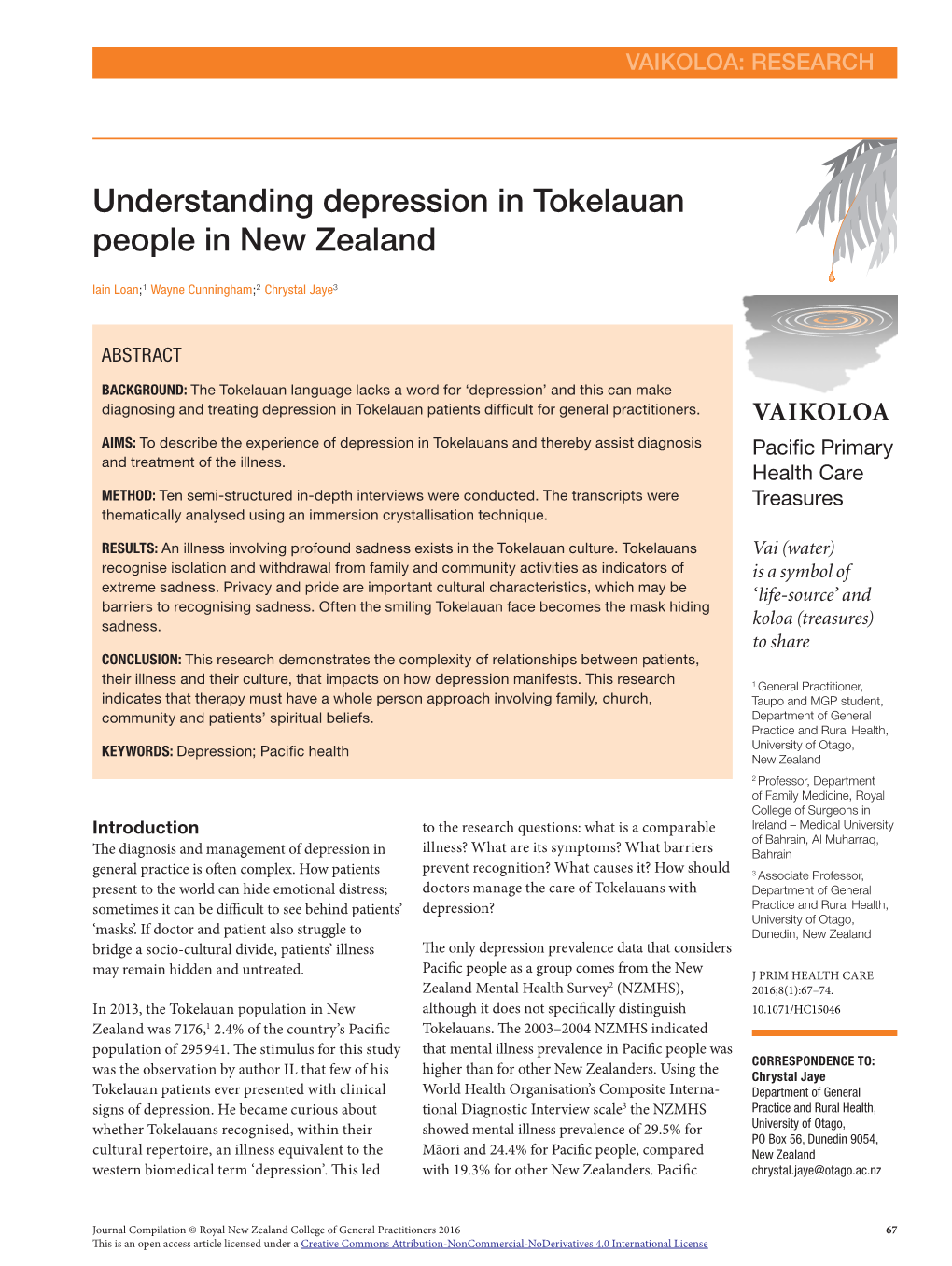 Understanding Depression in Tokelauan People in New Zealand