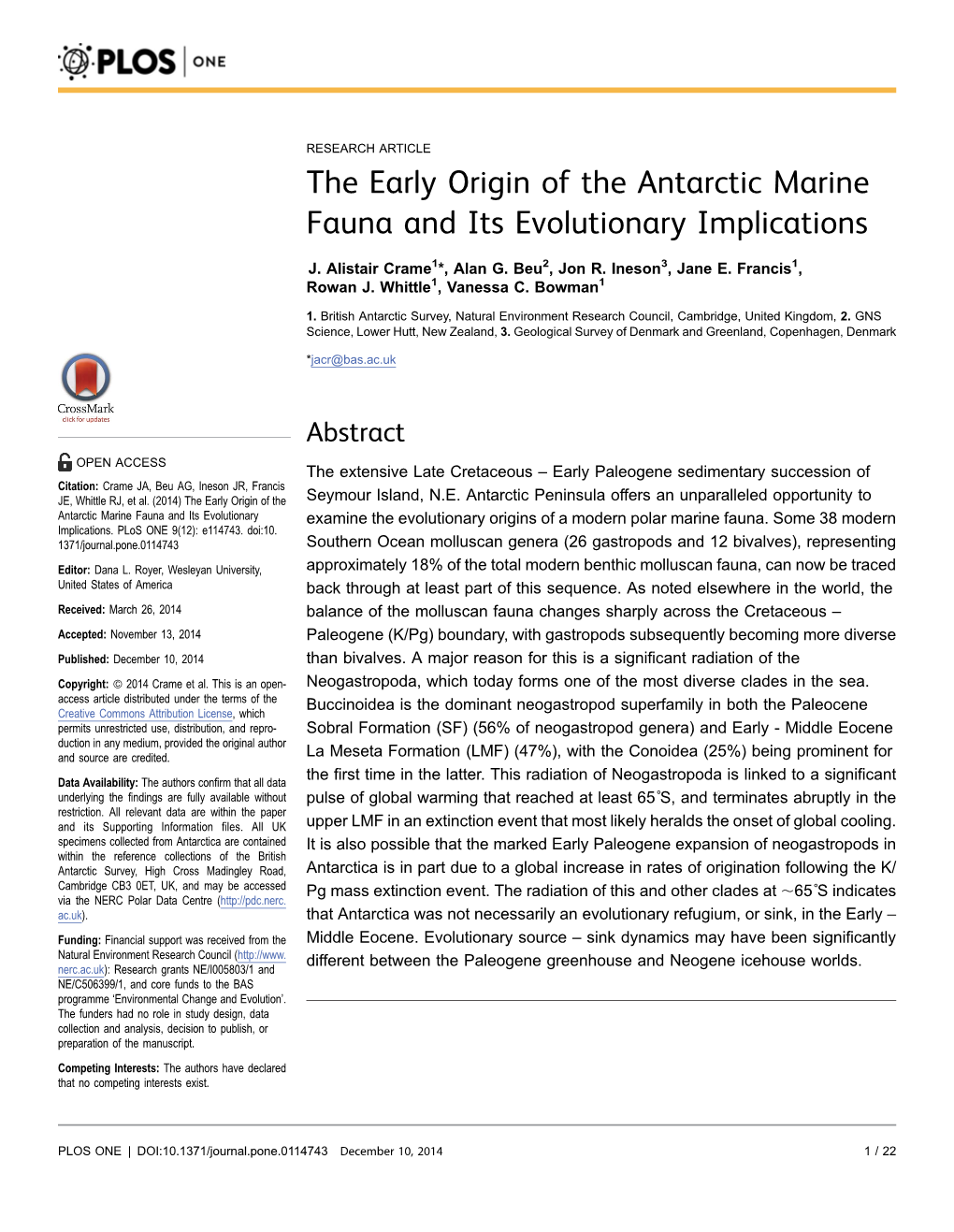 The Early Origin of the Antarctic Marine Fauna and Its Evolutionary Implications
