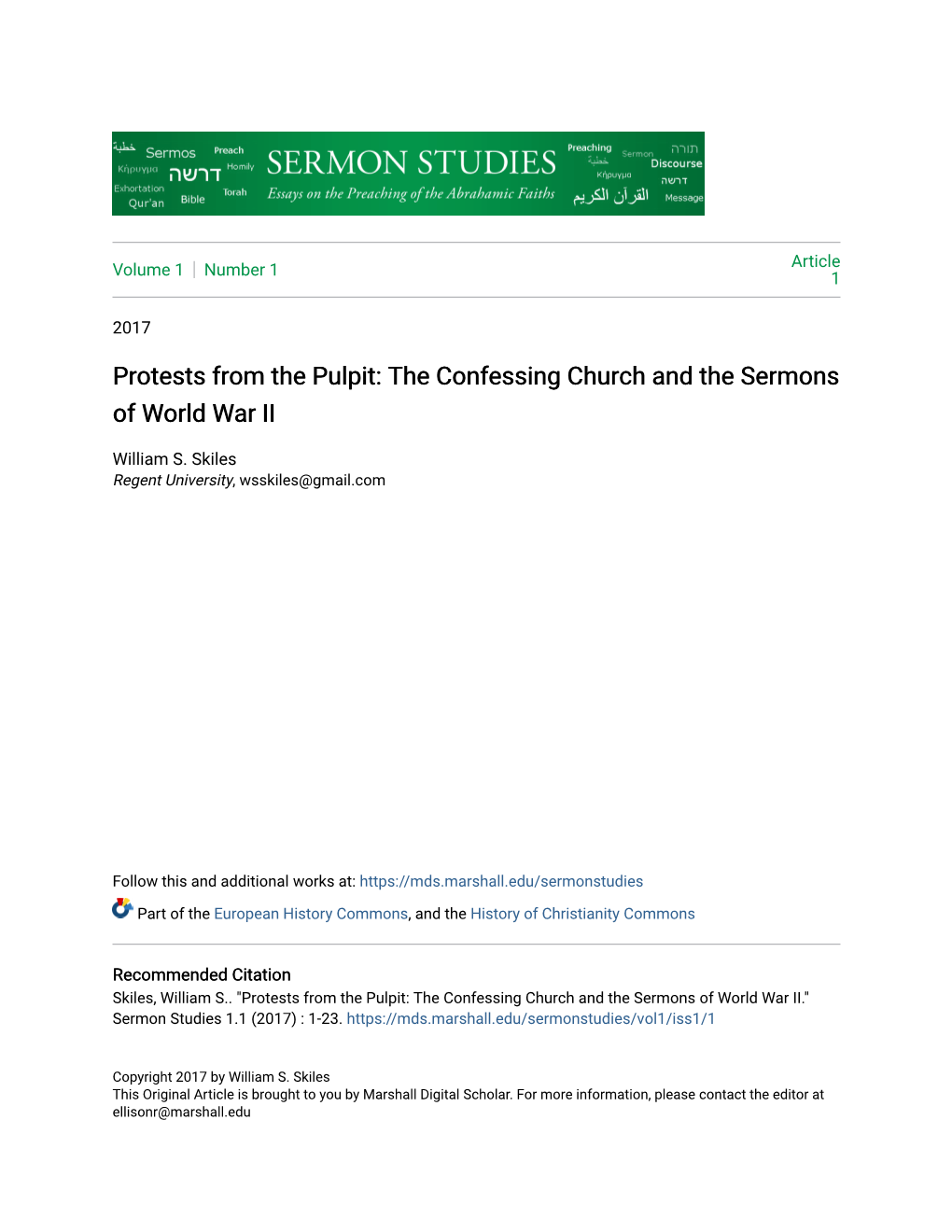 The Confessing Church and the Sermons of World War II