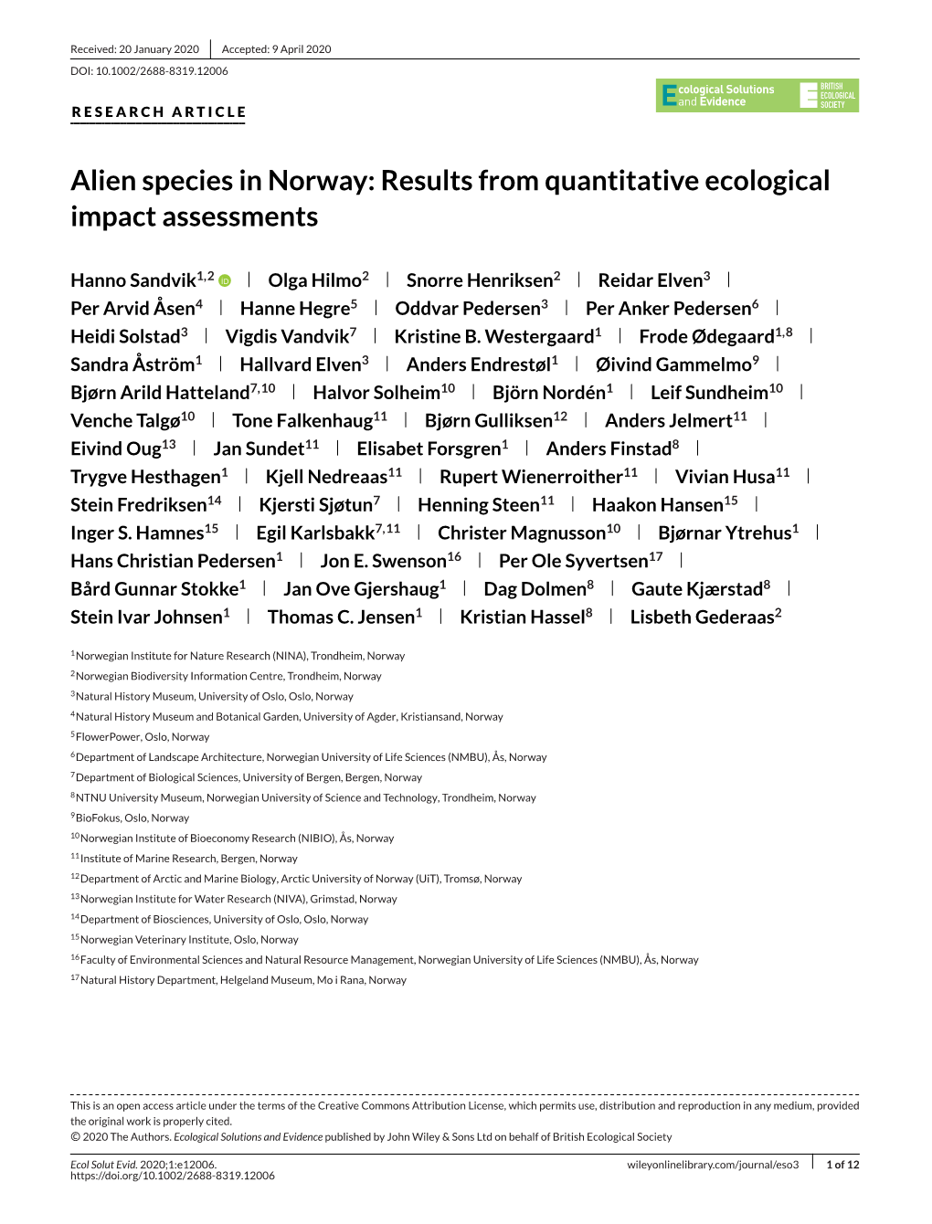 Alien Species in Norway: Results from Quantitative Ecological Impact Assessments