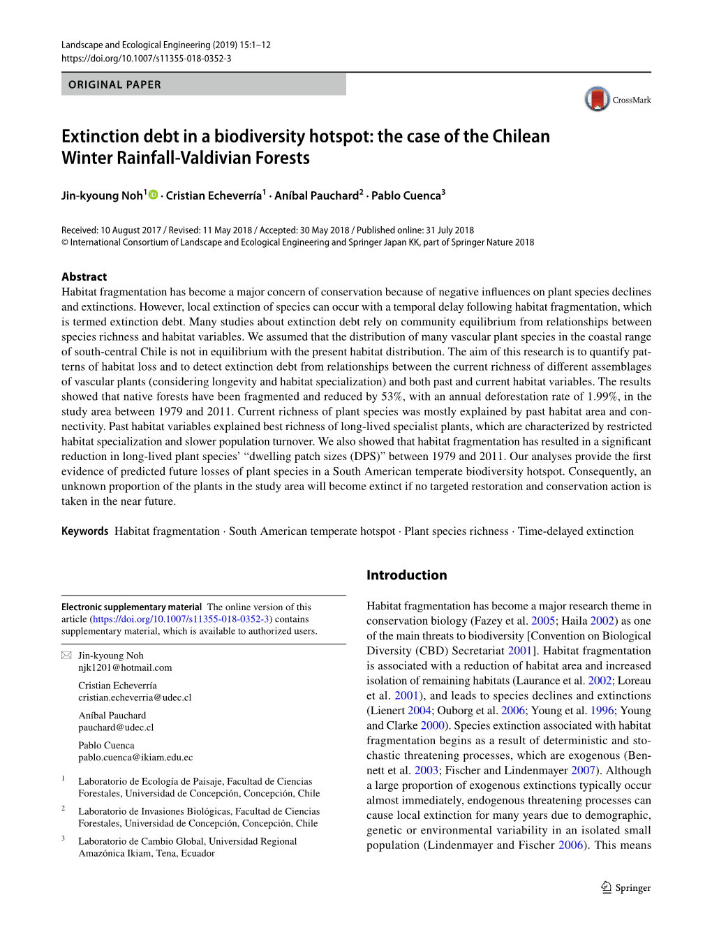 Extinction Debt in a Biodiversity Hotspot: the Case of the Chilean Winter Rainfall‑Valdivian Forests