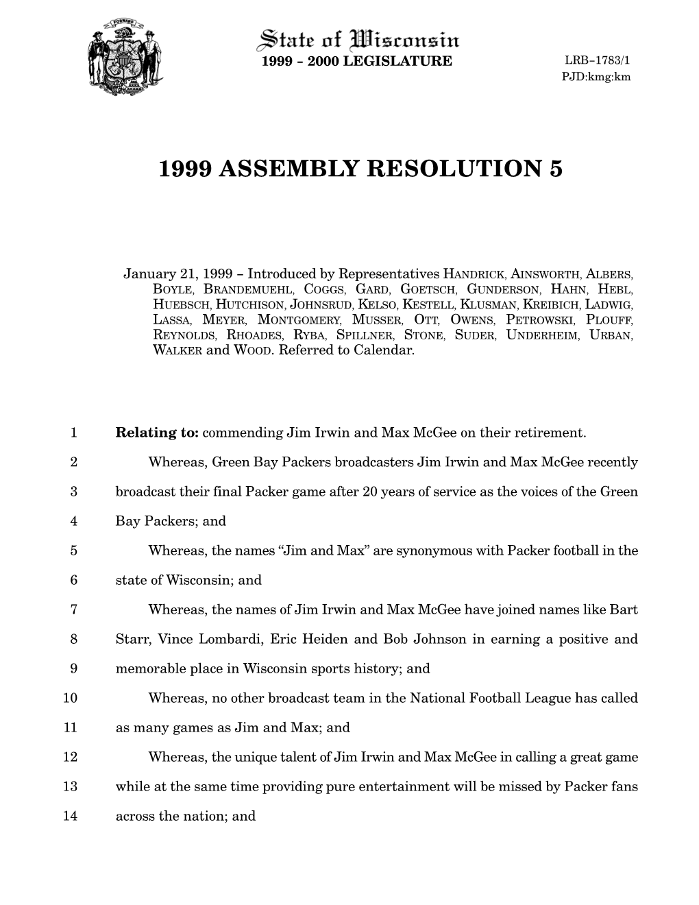 1999 Assembly Resolution 5